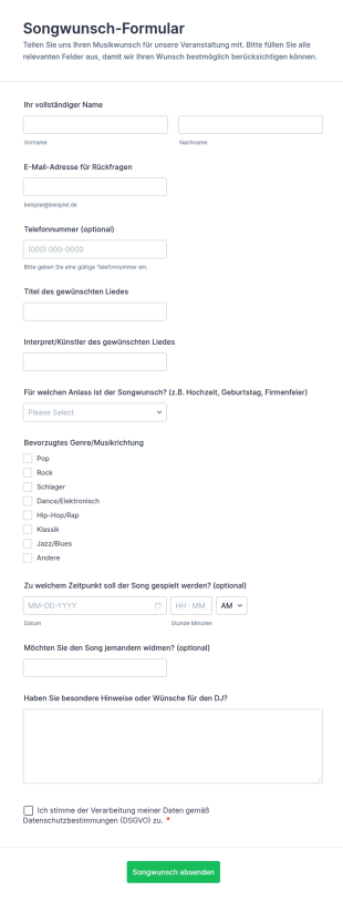 Songwunsch Formular
