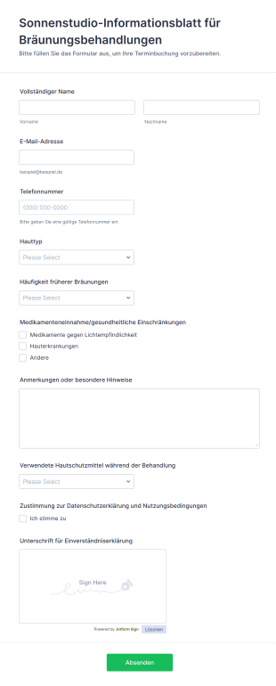 Sonnenstudio Informationsblatt Für Bräunungsbehandlungen