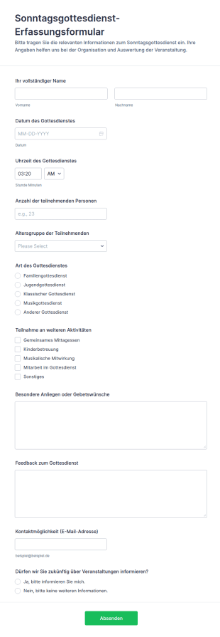 Sonntagsdienst Aufzeichnungsformular