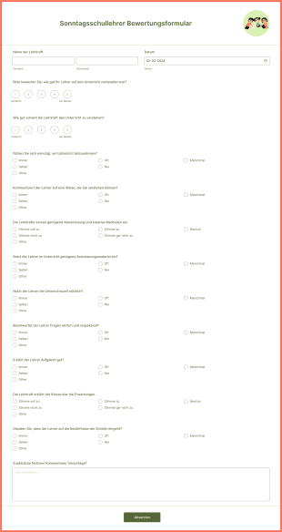 Sonntagsschullehrer Bewertungsformular Form Template