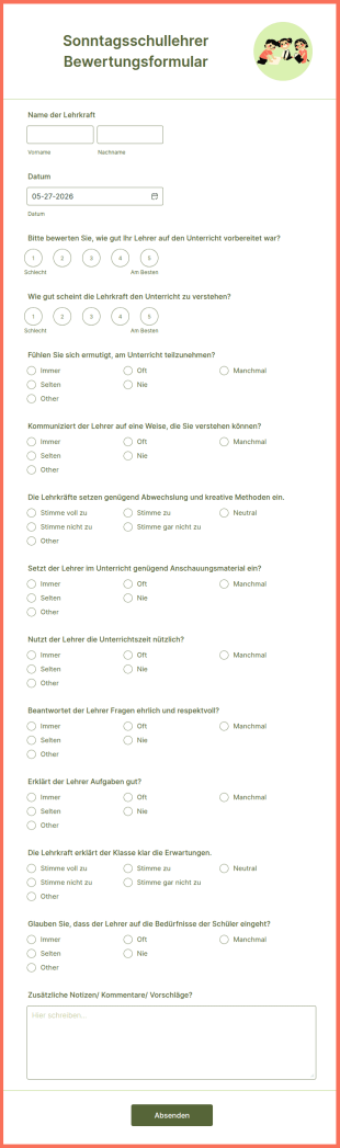 Sonntagsschullehrer Bewertungsformular