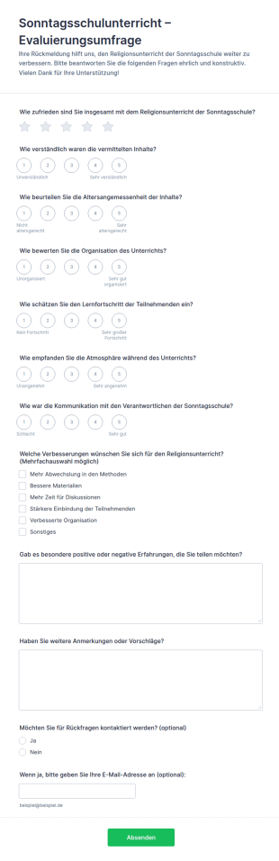 Sonntagsunterricht Evaluierungsformular