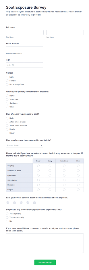 Soot Exposure Survey Form Template