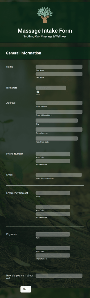 Soothing Oak Intake Form Template