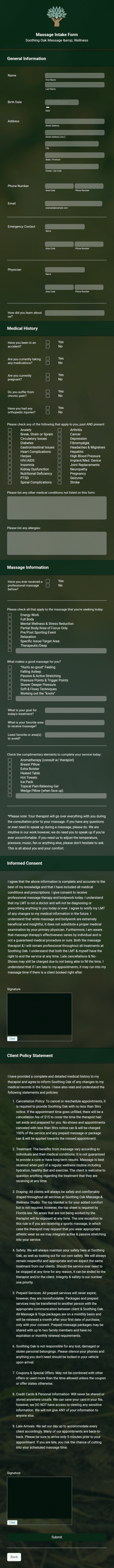 Soothing Oak Intake Form Template