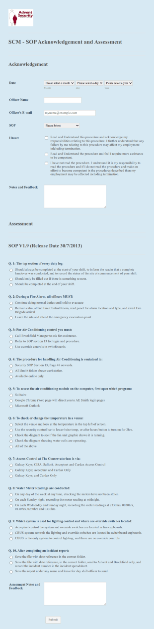 SOP Acknowledgement Form Template