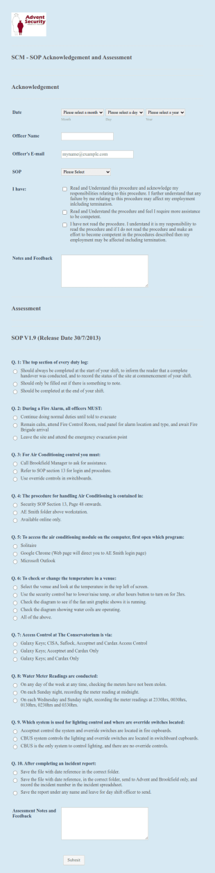 SOP Acknowledgement Form Template