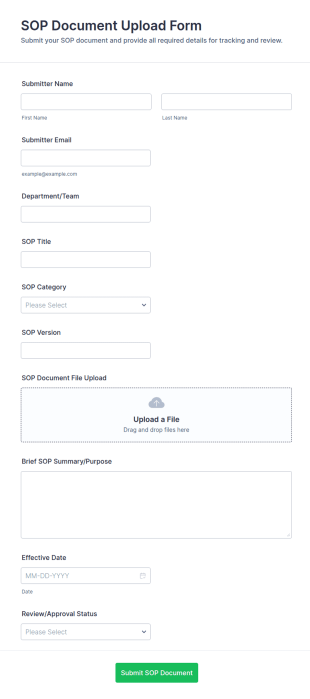 SOP Document Upload Form Template