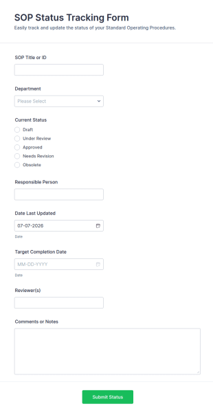 SOP Status Tracking Form Template