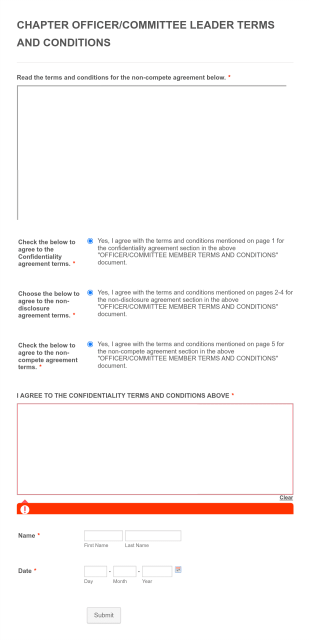 SOPW Officer & Committee Member Agreement Form Template