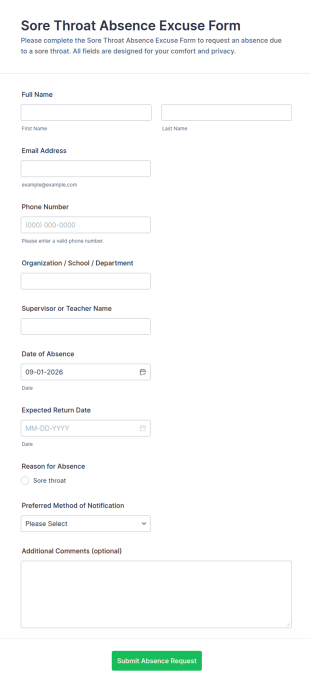 Sore Throat Absence Excuse Form Template