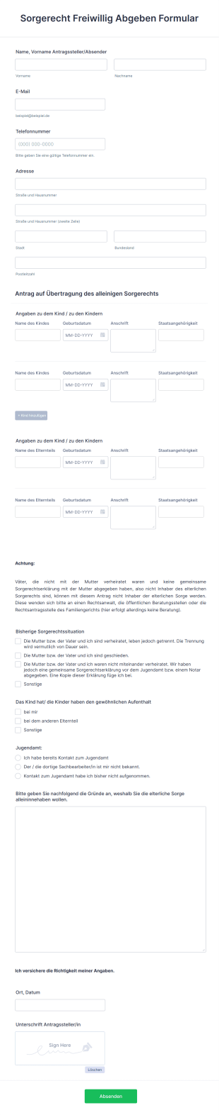 Sorgerecht Freiwillig Abgeben Formular