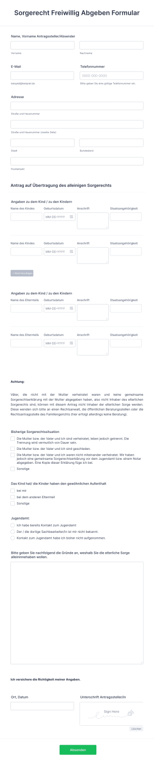 Sorgerecht Freiwillig Abgeben Formular Form Template