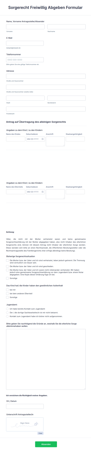 Sorgerecht Freiwillig Abgeben Formular