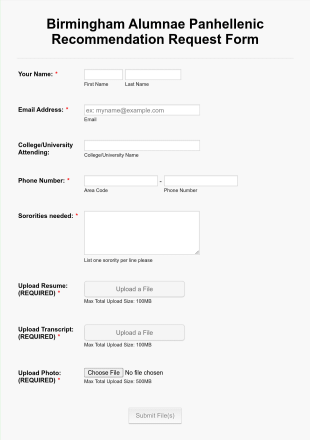 Sorority Recommendation Request Form Template