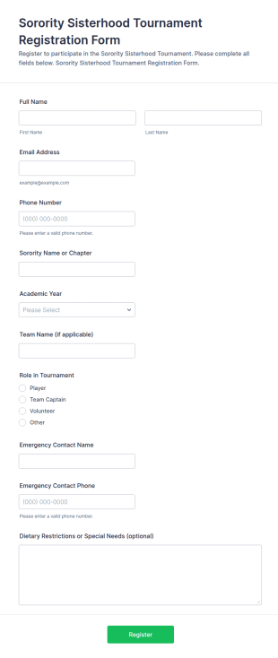 Sorority Sisterhood Tournament Registration Form Template