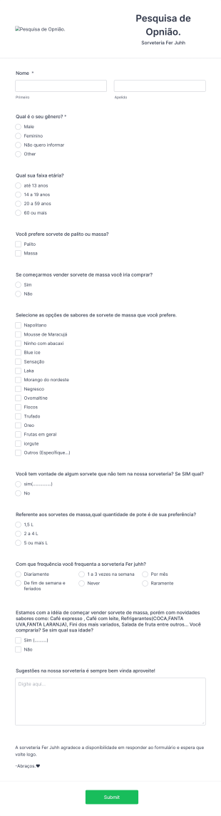 Sorveteria Form Template