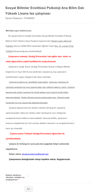 Sosyal Bilimler Enstitüsü Psikoloji Ana Bilim Dalı Yüksek Lisans Tez çalışması Form Şablonu