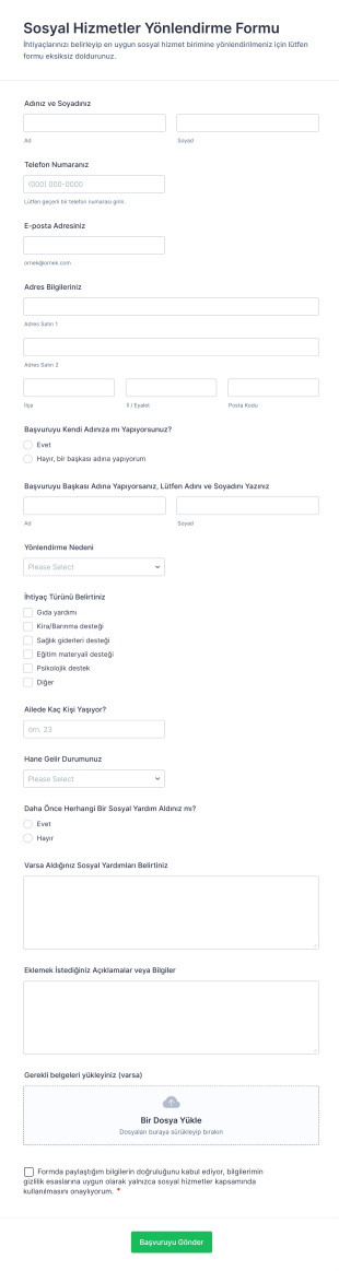 Sosyal Hizmetler Yönlendirme Form Template
