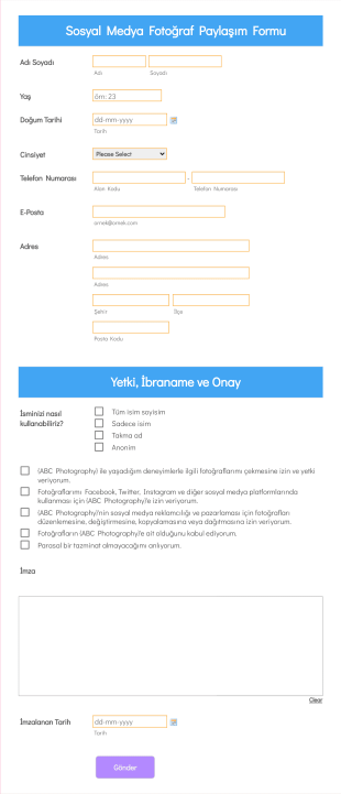 Sosyal Medya Fotoğraf Paylaşım Form Template