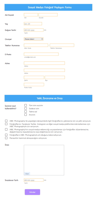 Sosyal Medya Fotoğraf Paylaşım Form Şablonu