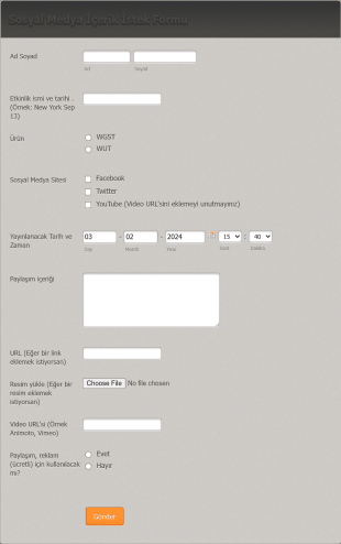 Sosyal Medya İçerik İstek Form Template