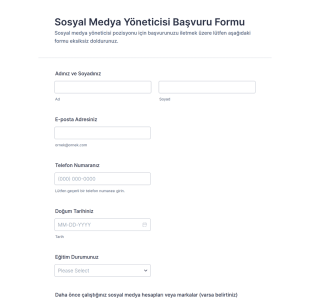 Sosyal Medya Yöneticisi Başvuru Form Şablonu