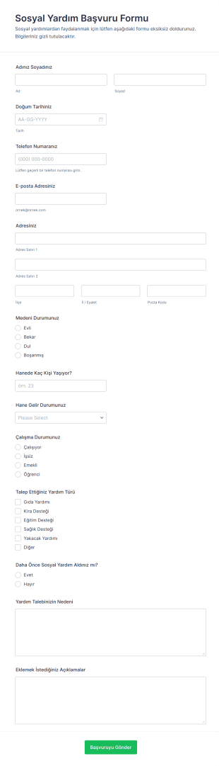 Sosyal Yardım Başvuru Form Şablonu