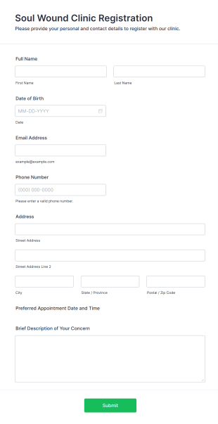 Soul Wound Clinic Registration Form Template