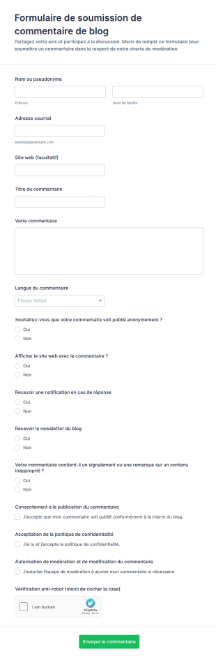 Soumission De Commentaire Formulaire