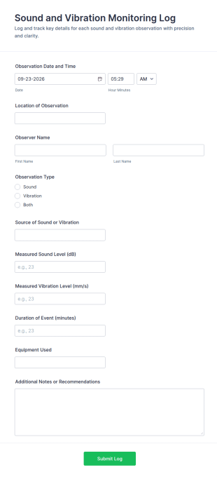 Sound And Vibration Monitoring Log Form Template