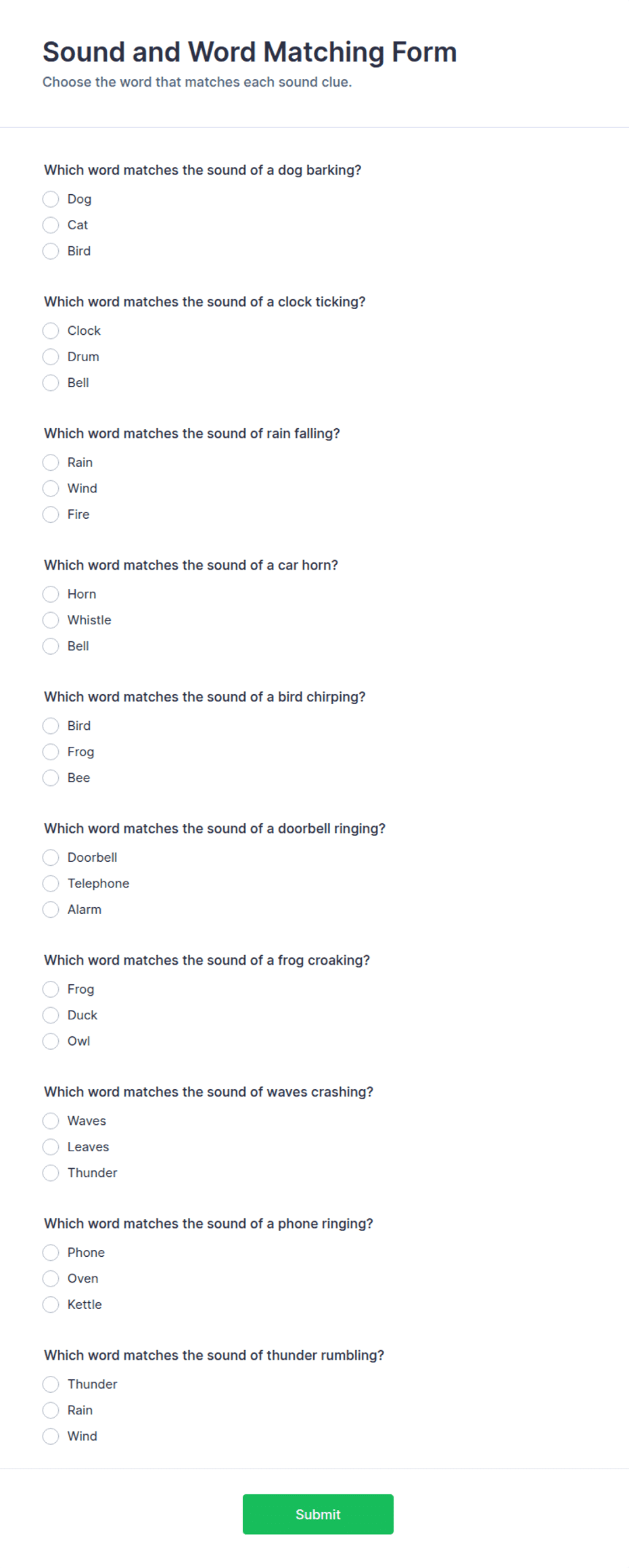 Sound and Word Matching Form Template | Jotform