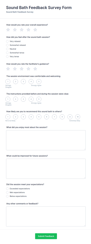 Sound Bath Feedback Survey Form Template