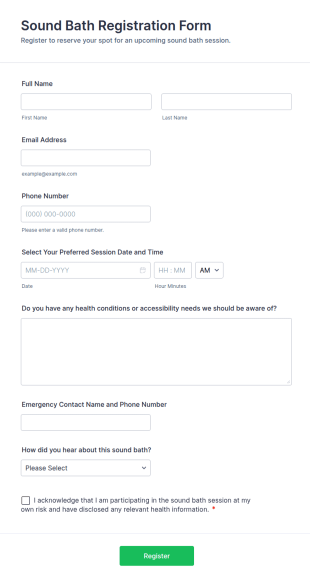 Sound Bath Registration Form Template