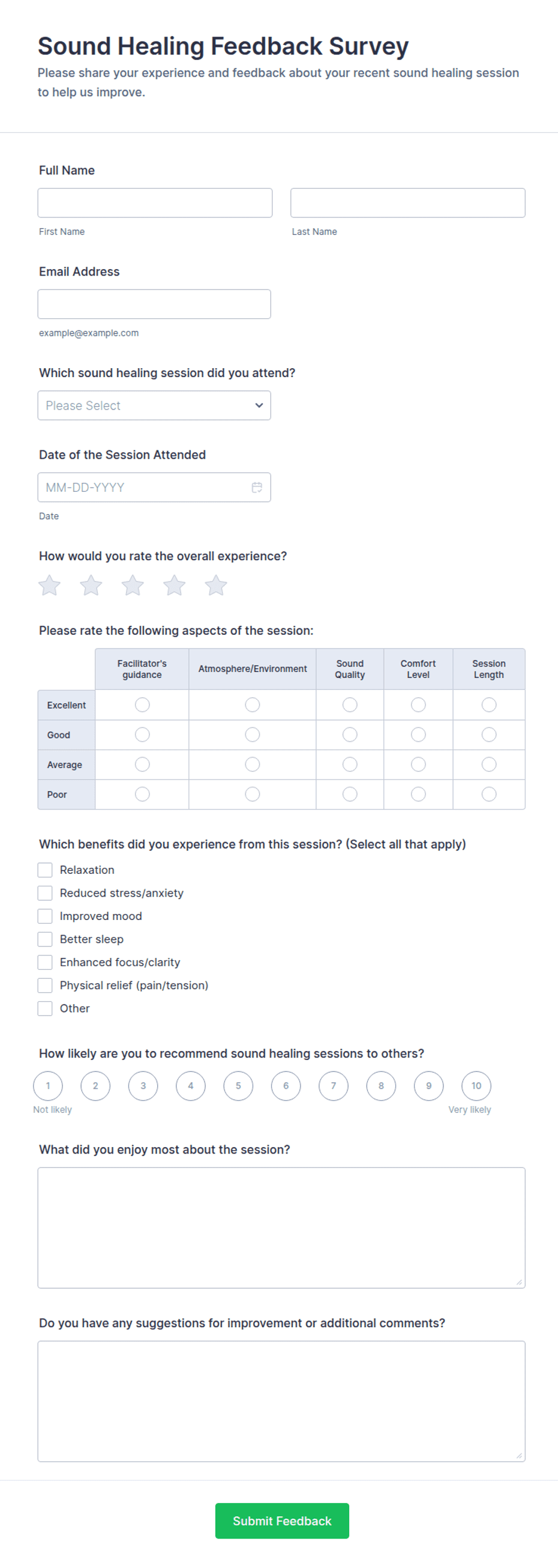 Sound Healing Feedback Survey Form Template | Jotform