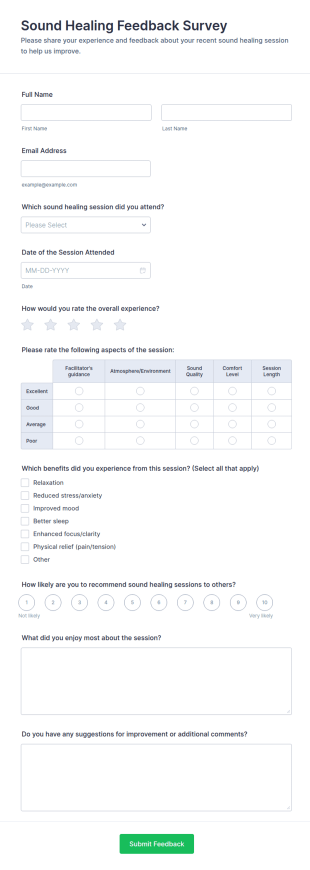 Sound Healing Feedback Survey Form Template