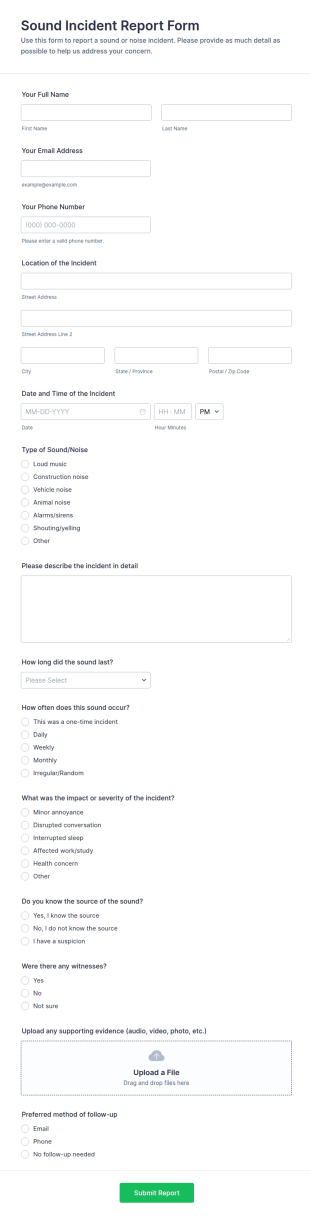 Sound Incident Report Form Template