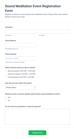 Sound Meditation Event Registration Form Template