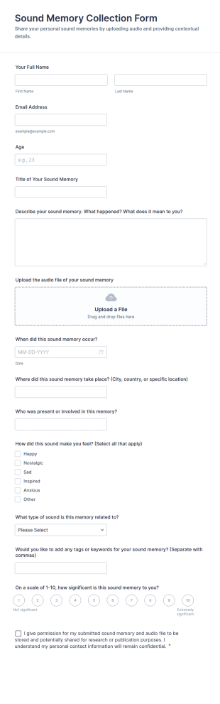 Sound Memory Collection Form Template