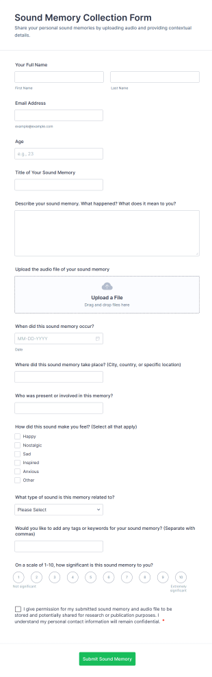 Sound Memory Collection Form Template