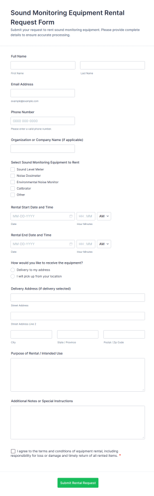 Sound Monitoring Equipment Rental Request Form Template
