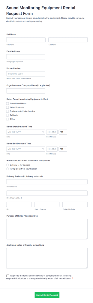 Sound Monitoring Equipment Rental Request Form Template