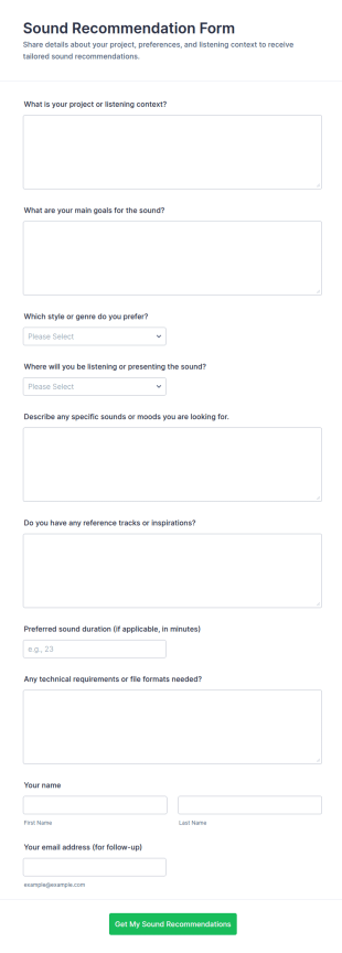 Sound Recommendation Form Template