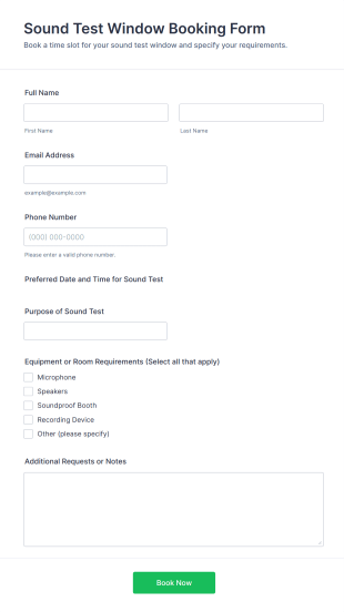 Sound Test Window Booking Form Template