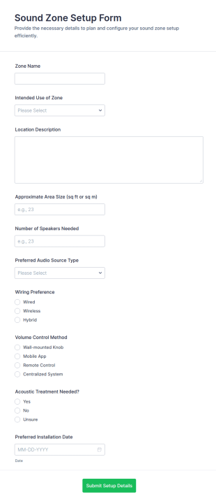 Sound Zone Setup Form Template