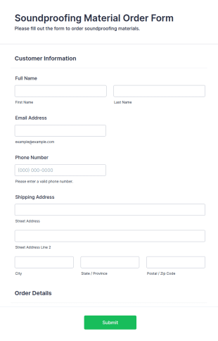 Soundproofing Material Order Form Template