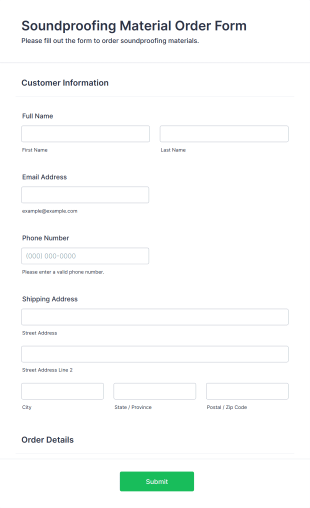 Soundproofing Material Order Form Template