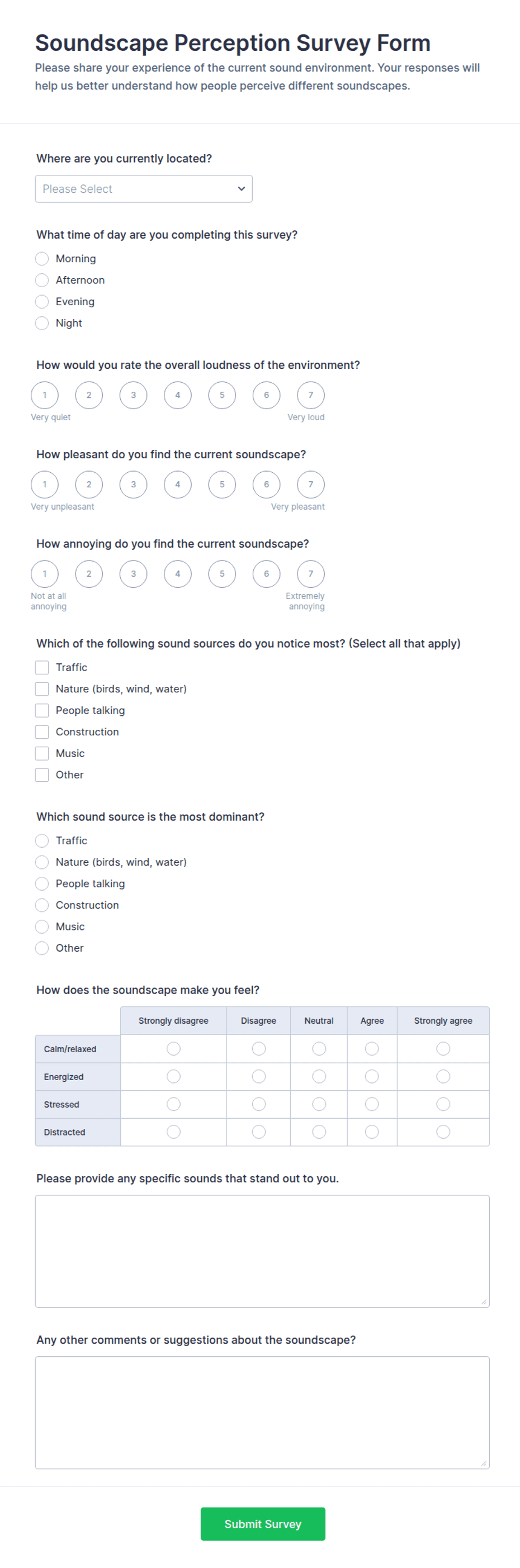Soundscape Perception Survey Form Template | Jotform