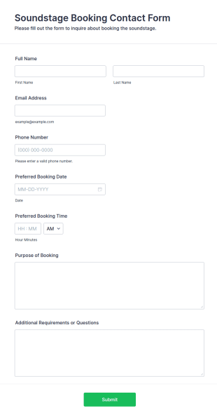 Soundstage Booking Contact Form Template