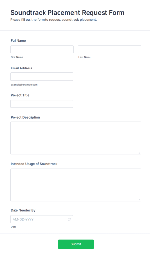 Soundtrack Placement Request Form Template